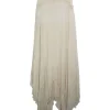Ecru hammered crinkle silk pullover ruffle swing-style sack shift dress with handkerchief hem
