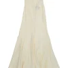 Ecru linen La Robe Camargue open-back godet slip bridal gown with stacked tie fastening at centre back