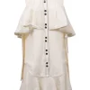Ecru silk-linen blend Campase point collar cold-shoulder flounce shirt dress with contrasting topstitching details