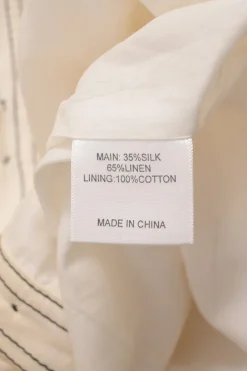 Ecru silk-linen blend Campase point collar cold-shoulder flounce shirt dress with contrasting topstitching details