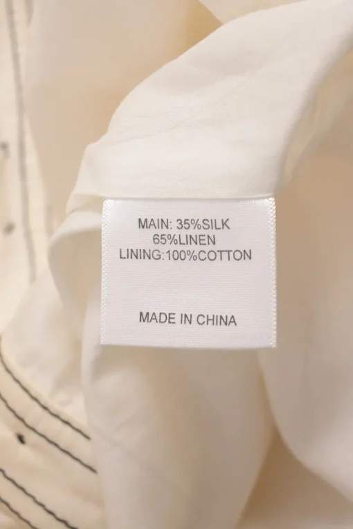 Ecru silk-linen blend Campase point collar cold-shoulder flounce shirt dress with contrasting topstitching details