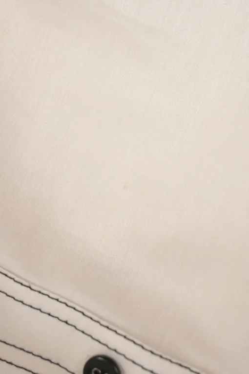 Ecru silk-linen blend Campase point collar cold-shoulder flounce shirt dress with contrasting topstitching details