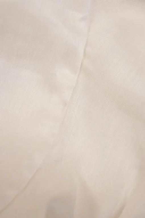 Ecru silk-linen blend Campase point collar cold-shoulder flounce shirt dress with contrasting topstitching details