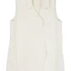 Ecru viscose double breasted breasted notch lapel wrap-front boxy gilet with concealed front fastening