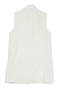 Ecru viscose double breasted breasted notch lapel wrap-front boxy gilet with concealed front fastening