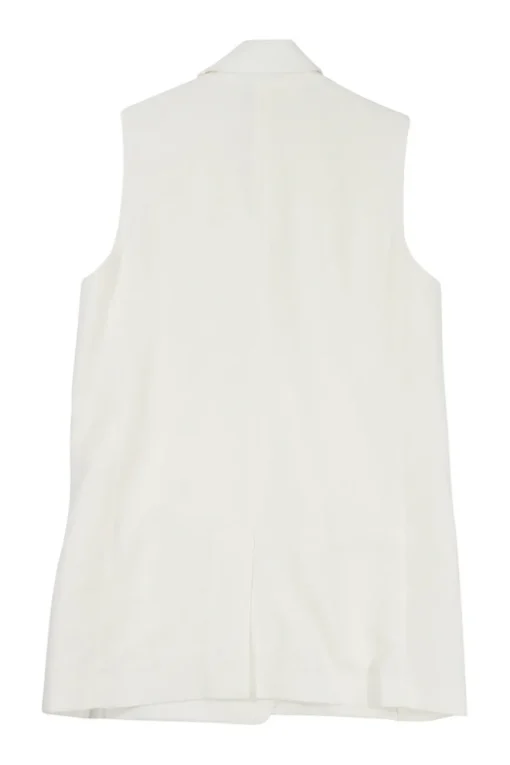 Ecru viscose double breasted breasted notch lapel wrap-front boxy gilet with concealed front fastening