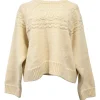 Ecru wool Triomphe cable knit crewneck pullover sweater