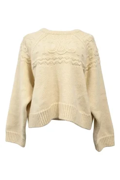Ecru wool Triomphe cable knit crewneck pullover sweater