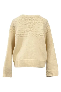 Ecru wool Triomphe cable knit crewneck pullover sweater