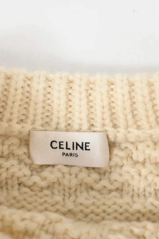 Ecru wool Triomphe cable knit crewneck pullover sweater