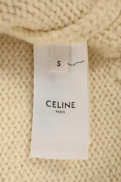 Ecru wool Triomphe cable knit crewneck pullover sweater