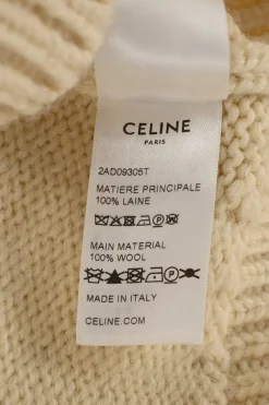 Ecru wool Triomphe cable knit crewneck pullover sweater