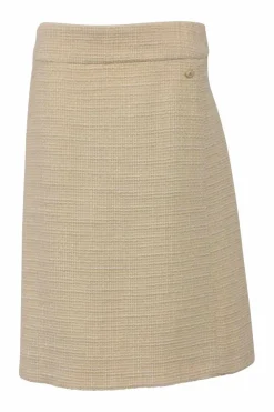 Ecru wool-blend bouclé tweed A-line midi skirt