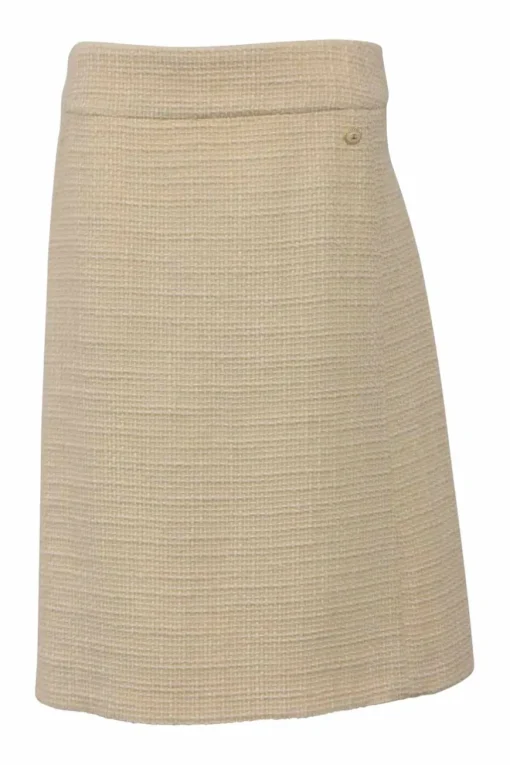 Ecru wool-blend bouclé tweed A-line midi skirt