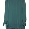 Emerald acetate-blend pullover keyhole back tunic top with exaggerated cuffs
