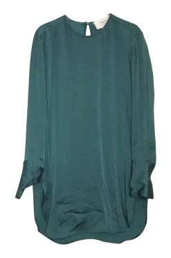 Emerald acetate-blend pullover keyhole back tunic top with exaggerated cuffs
