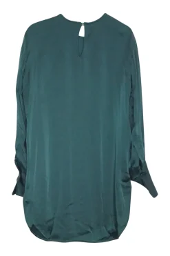Emerald acetate-blend pullover keyhole back tunic top with exaggerated cuffs