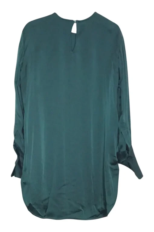 Emerald acetate-blend pullover keyhole back tunic top with exaggerated cuffs