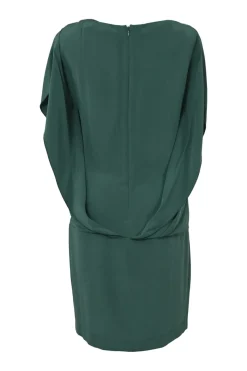 Emerald bias-cut bateau neck dolman sleeve shift dress with draped back detail