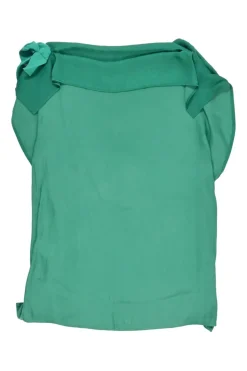 Emerald polyester satin bateau neck cap sleeve ribbon top
