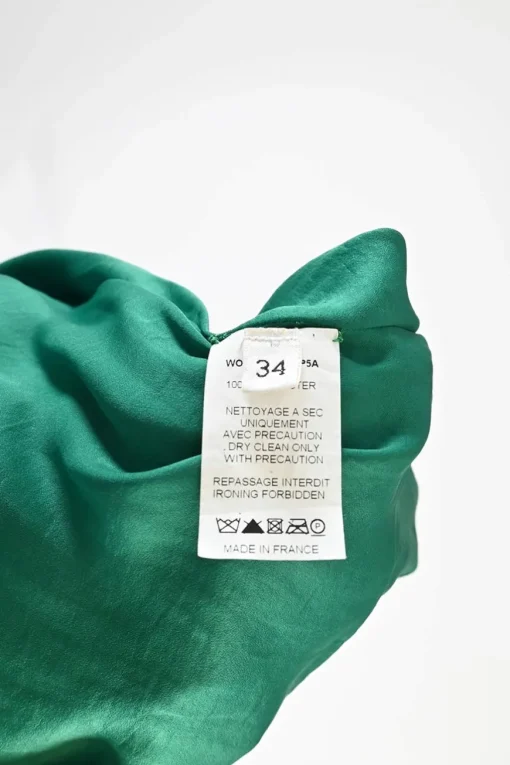 Emerald polyester satin bateau neck cap sleeve ribbon top