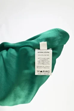 Emerald polyester satin bateau neck cap sleeve ribbon top