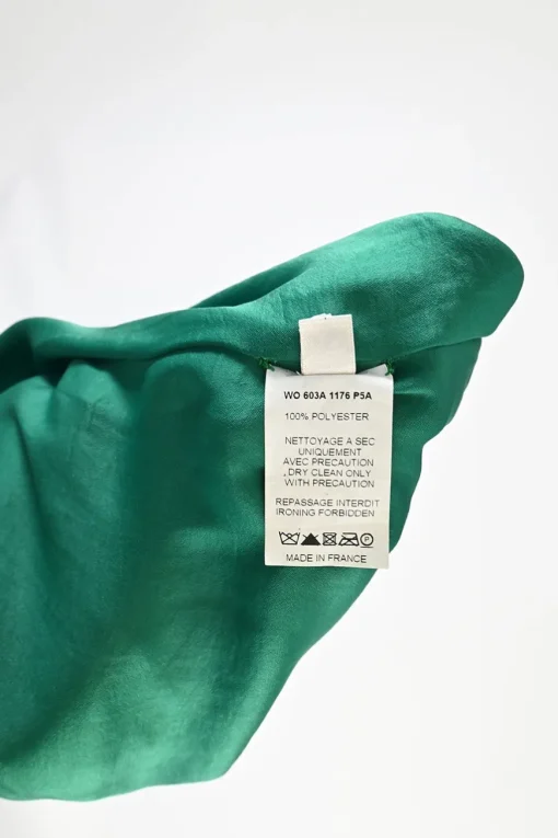 Emerald polyester satin bateau neck cap sleeve ribbon top