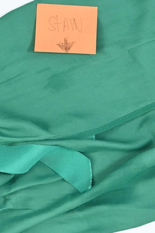 Emerald polyester satin bateau neck cap sleeve ribbon top