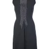 Escada Sport black sleeveless knee length dress with side pockets, gun metal embellished collar and front decor