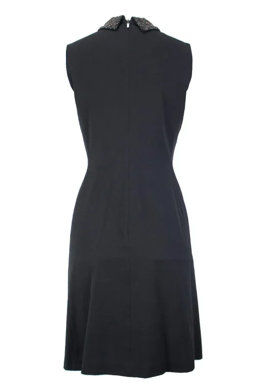 Escada Sport black sleeveless knee length dress with side pockets, gun metal embellished collar and front decor