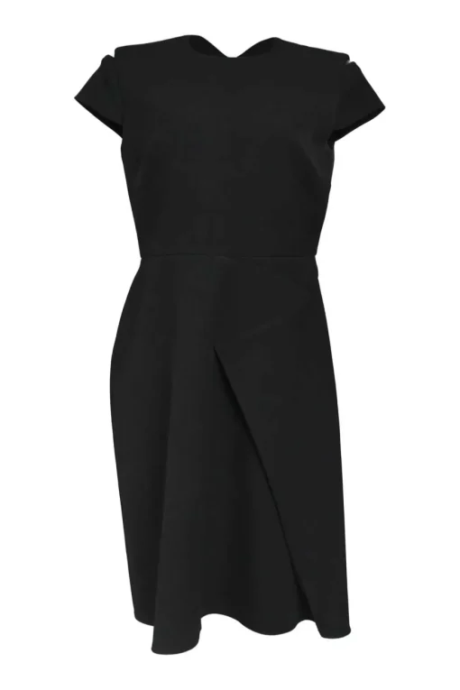 Essential Edit black polyester-blend draped slash shoulder short sleeve sheath dress