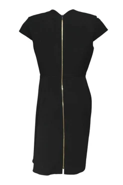 Essential Edit black polyester-blend draped slash shoulder short sleeve sheath dress