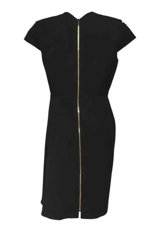 Essential Edit black polyester-blend draped slash shoulder short sleeve sheath dress