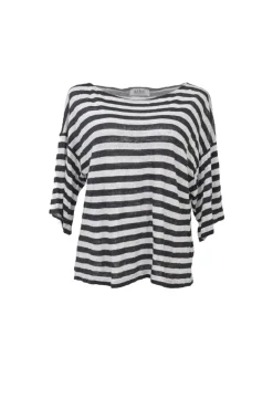 Farhi black two-tone striped jersey knit dolman sleeve pullover slouchy top