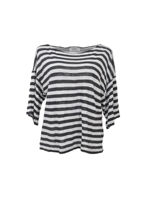 Farhi black two-tone striped jersey knit dolman sleeve pullover slouchy top