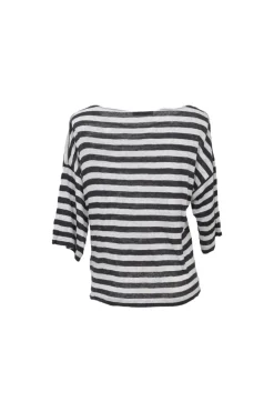 Farhi black two-tone striped jersey knit dolman sleeve pullover slouchy top