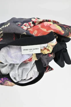 Floral print cotton asymmetrical gathered tee with grosgrain ribbon