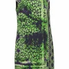 Fluo green abstract leopard print sleeveless shift dress