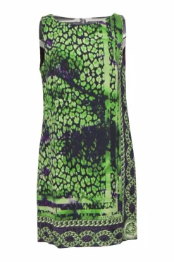 Fluo green abstract leopard print sleeveless shift dress