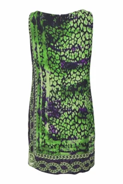 Fluo green abstract leopard print sleeveless shift dress
