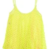 Fluo-green polyester layered mesh camisole with fixed straps
