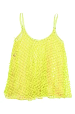 Fluo-green polyester layered mesh camisole with fixed straps