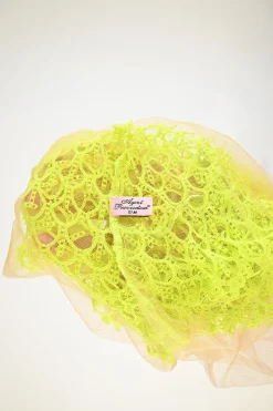 Fluo-green polyester layered mesh camisole with fixed straps