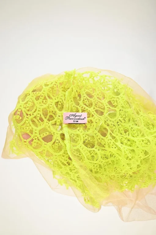 Fluo-green polyester layered mesh camisole with fixed straps