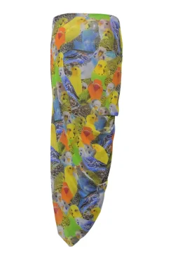 Fluro green draped polyamide-blend parrot digi-print mesh sarong-style ruched midi skirt