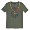 Forest embellished green cotton jersey scoop neck t-shirt with half collar bead appliqué