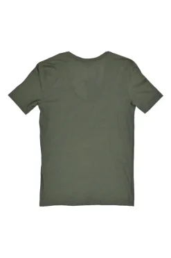 Forest embellished green cotton jersey scoop neck t-shirt with half collar bead appliqué