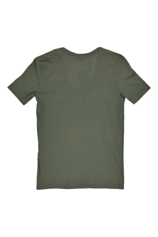 Forest embellished green cotton jersey scoop neck t-shirt with half collar bead appliqué