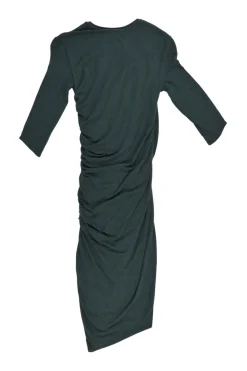 Forest green twist-draped modal-wool blend knee-length sheath dress with half sleeves