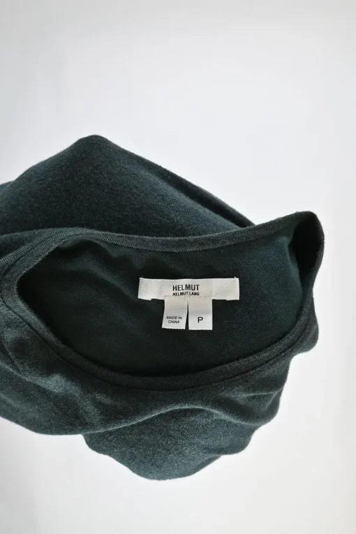 Forest green twist-draped modal-wool blend knee-length sheath dress with half sleeves